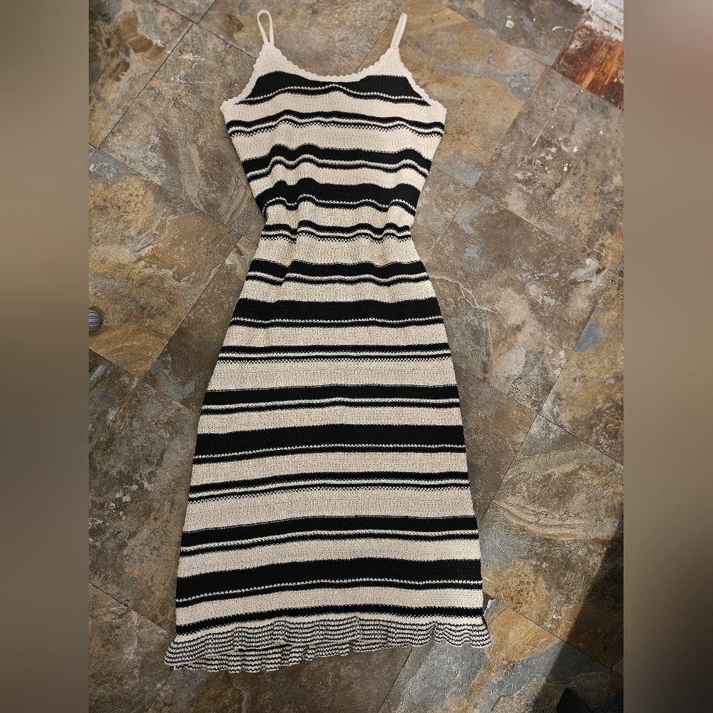 Striped Black and Cream Knit Dress